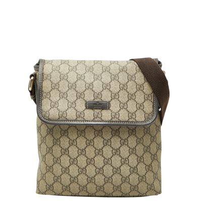 グッチ GGスプリーム 斜め掛け ショルダーバッグ 223666 ベージュ ブラウン PVC レザー レディース GUCCI 【中古】