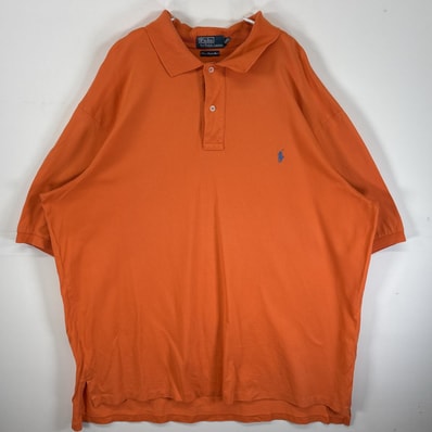 古着 90's/90年代 ポロバイラルフローレン Polo by Ralph Lauren 鹿の子 半袖 ポロシャツ ロゴ 刺繍 大きいサイズ 2ボタン 3XLT TALL オレンジ 無地 メンズ