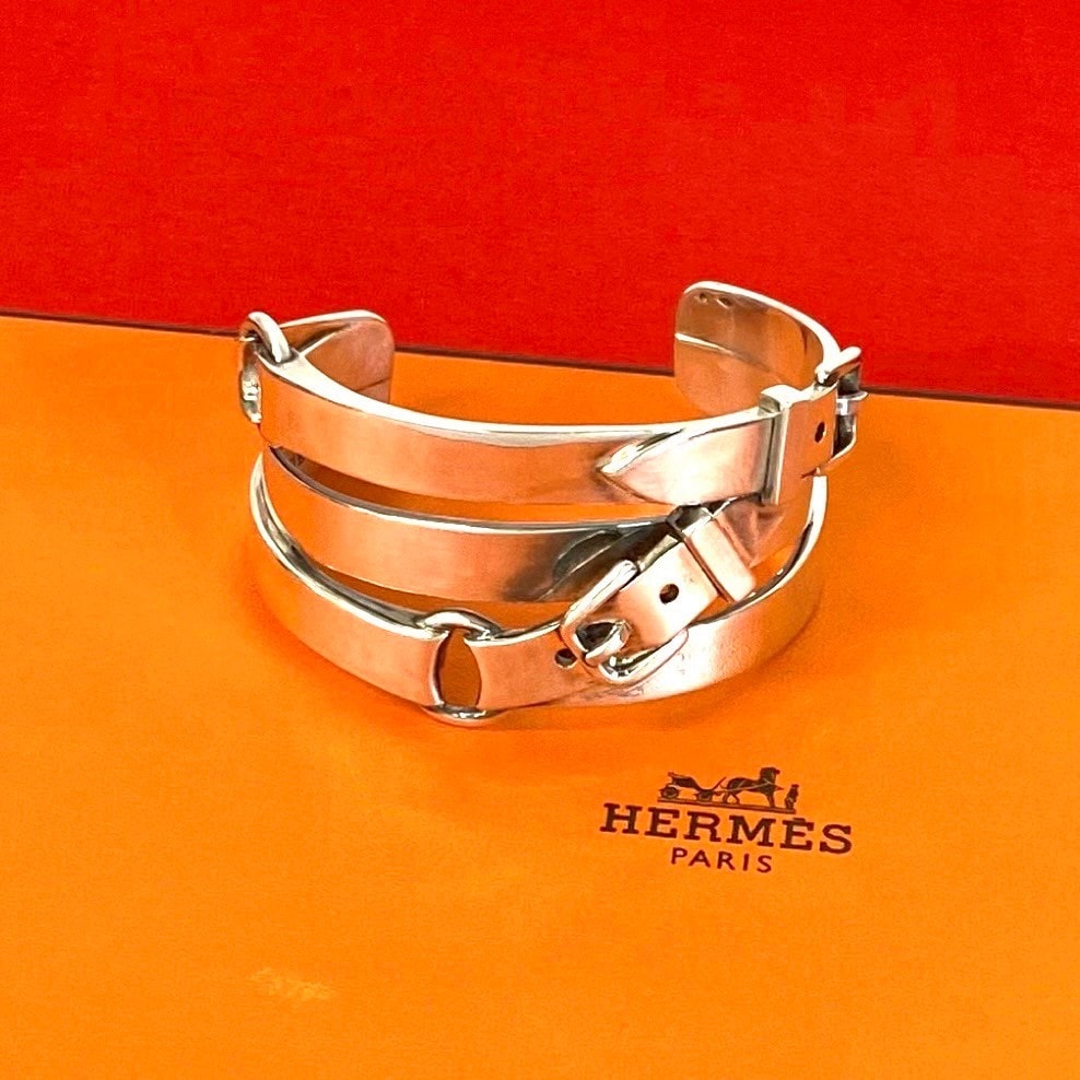 HERMES エルメス サンチュール 3連 ベルト モチーフ シルバー925 バングル シルバー
480-3