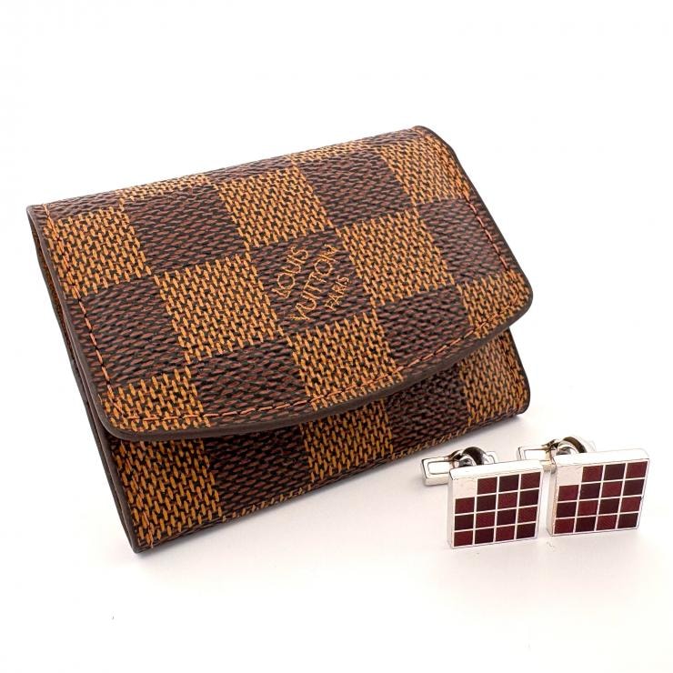 LOUIS VUITTON ブトン ドゥ マンシェット ダミエ カフス シルバー925 ブラウン×シルバー Ag925 鑑定済み 正規品 ルイ・ヴィトン