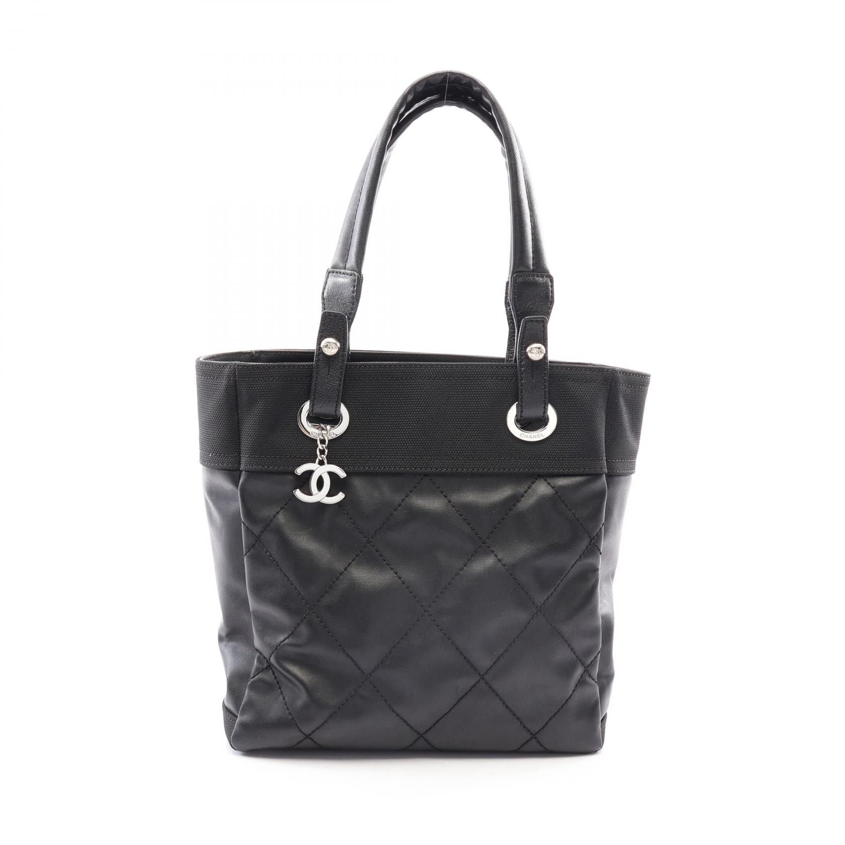 シャネル CHANEL パリビアリッツPM トートバッグ バッグ PVCコーティングキャンバス レザー レディース ブラック系 A34208 【中古】