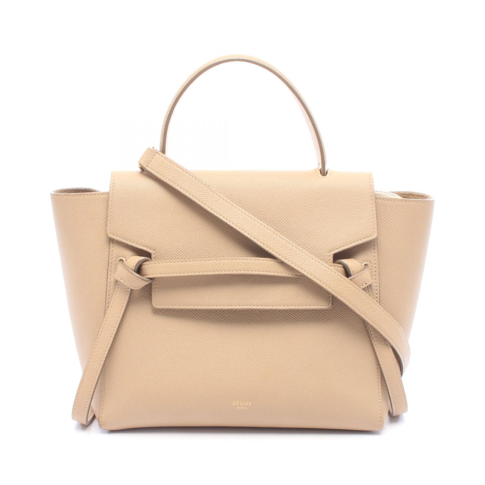セリーヌ CELINE BELT BAG MICRO ベルトバッグ マイクロ 2WAY ハンドバッグ バッグ レザー レディース ベージュ系 【中古】