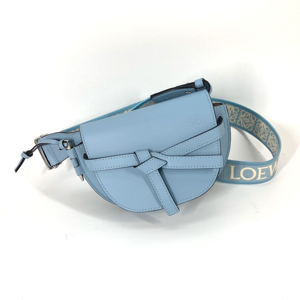 ロエベ LOEWE ゲートデュアル バッグ ミニ A650N46X13 斜め掛け ポシェット カバン ショルダーバッグ カーフレザー オニキスブルー ブルー 新品同様