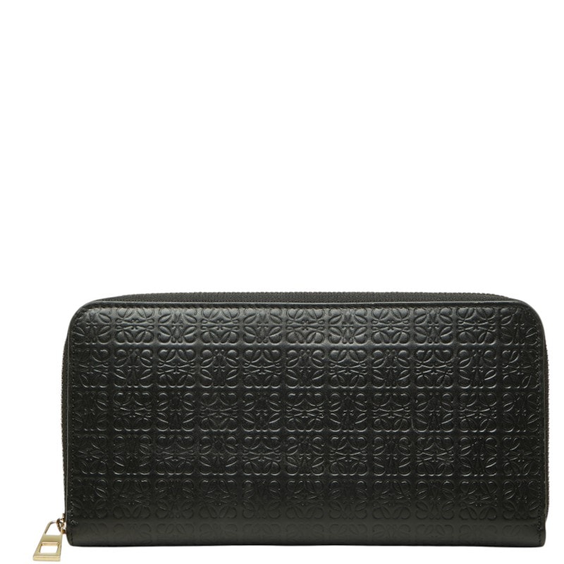 ロエベ リピートアナグラム ラウンドファスナー 長財布 ブラック レザー レディース LOEWE 【中古】