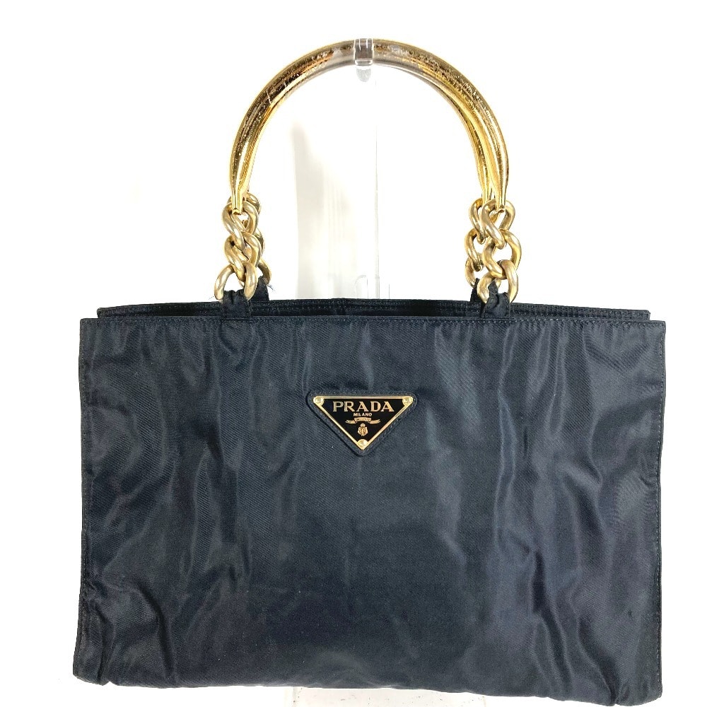 プラダ PRADA メタルハンドル トライアングルロゴ 三角ロゴ プレート カバン トートバッグ  ハンドバッグ ナイロン ブラック