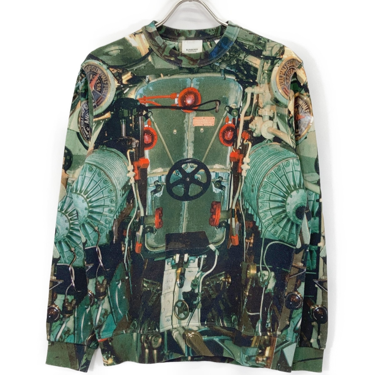 バーバリー グリーン 総柄 クルーネック ロングスリーブ スウェット XS