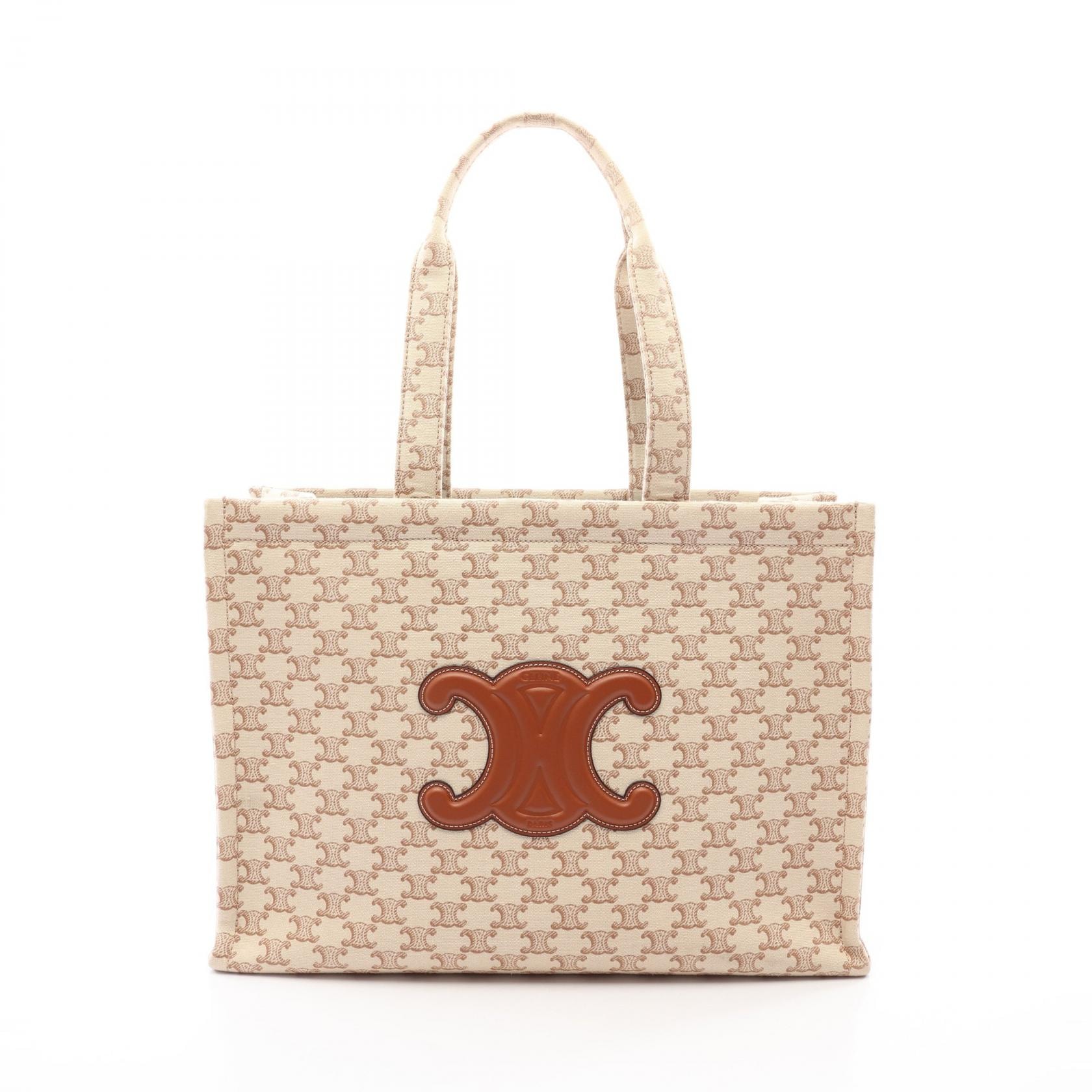 セリーヌ CELINE トリオンフ ラージ カバ タイス トートバッグ バッグ キャンバス レザー レディース ベージュ系 / ブラウン系 【中古】