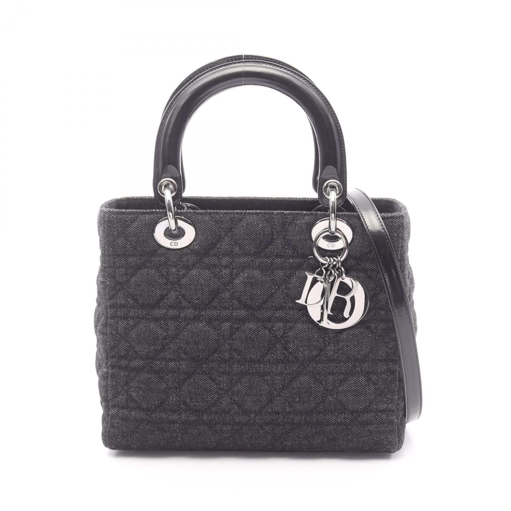 ディオール Dior LADY DIOR レディディオール カナージュ 2WAY ハンドバッグ バッグ デニム レザー レディース ブラック系 【中古】