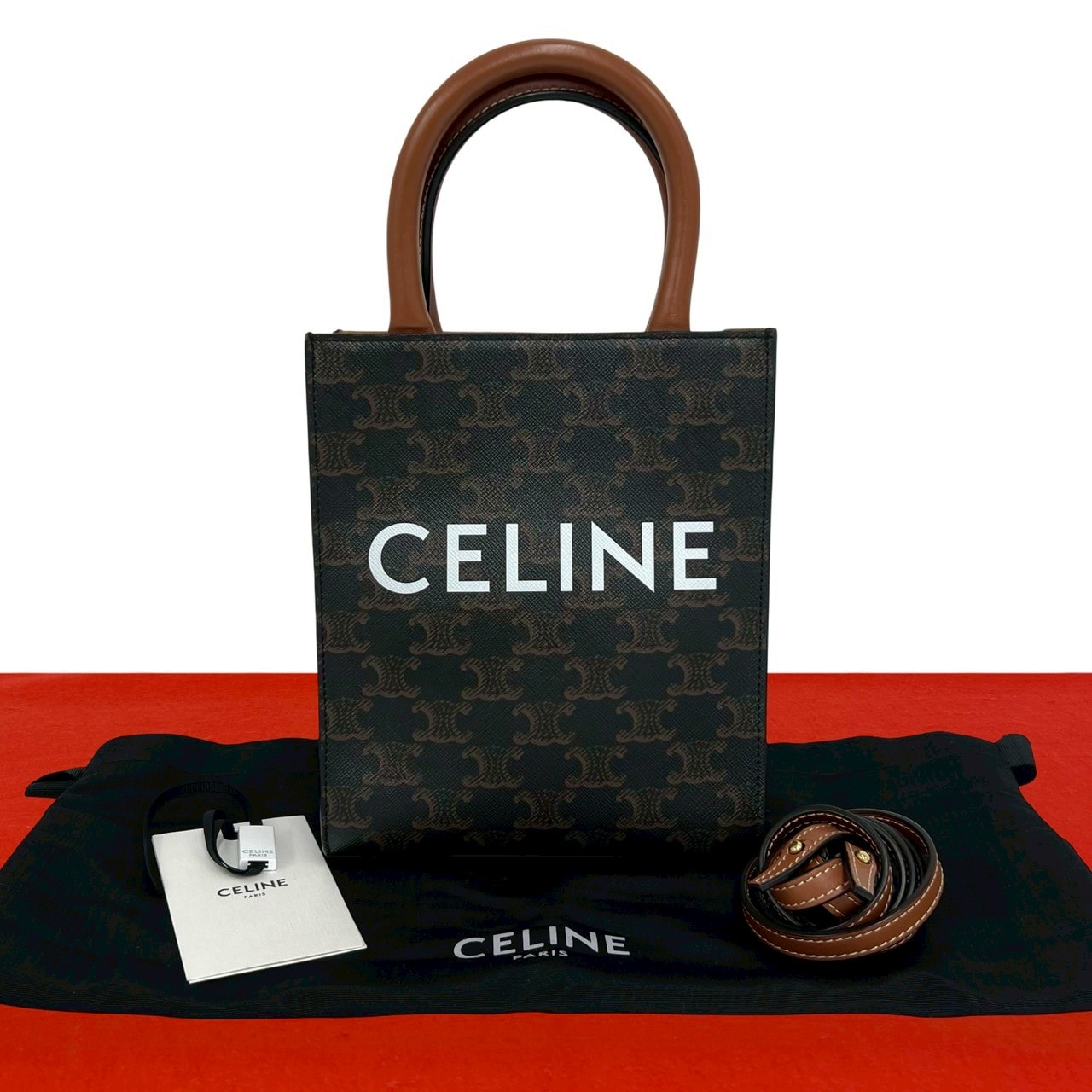CELINE セリーヌ バーティカルカバ ミニ レザー PVC ショルダーバッグ ブラウン
 a45-5