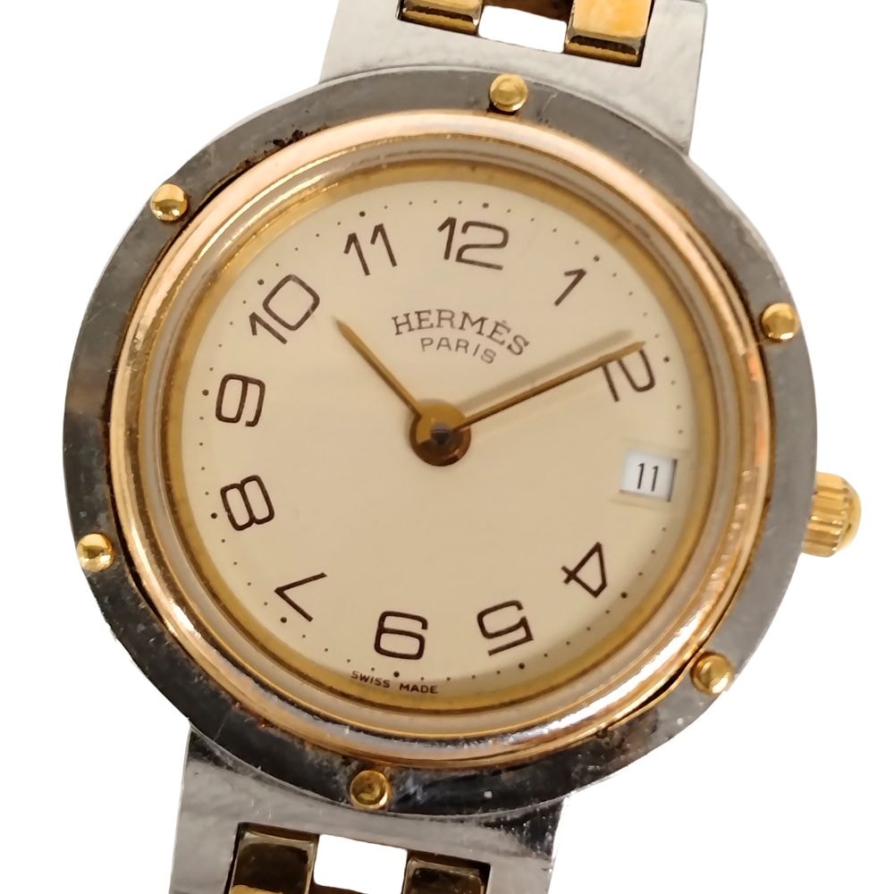 HERMES エルメス クリッパー デイト アイボリー文字盤 コンビ クォーツ レディース 腕時計 正規品 / C652