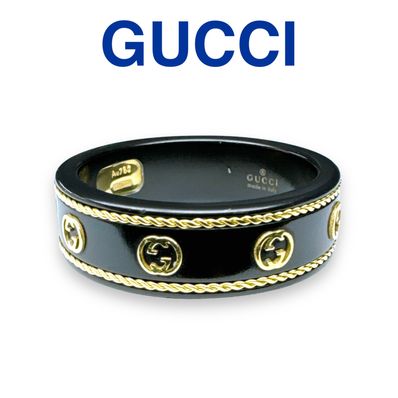 GUCCI Icon Ring With Yellow Gold Interlocking G "Black"