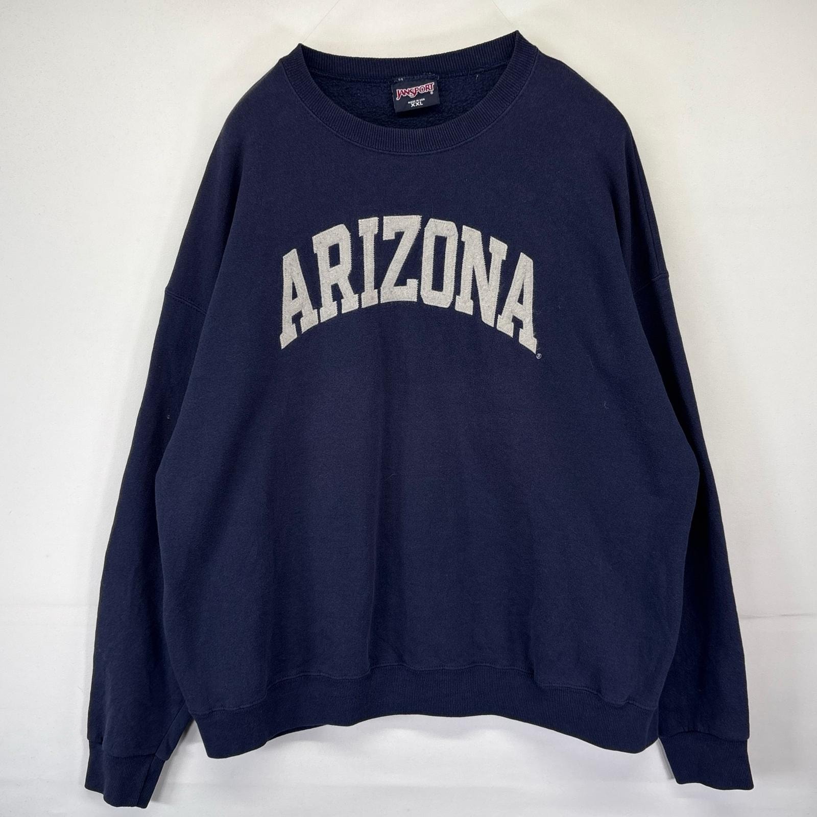 古着 90's/90年代 ジャンスポーツ JANSPORT USA製 スウェット トレーナー クルーネック カレッジロゴ刺繍 アリゾナ 2XL  ネイビー メンズ