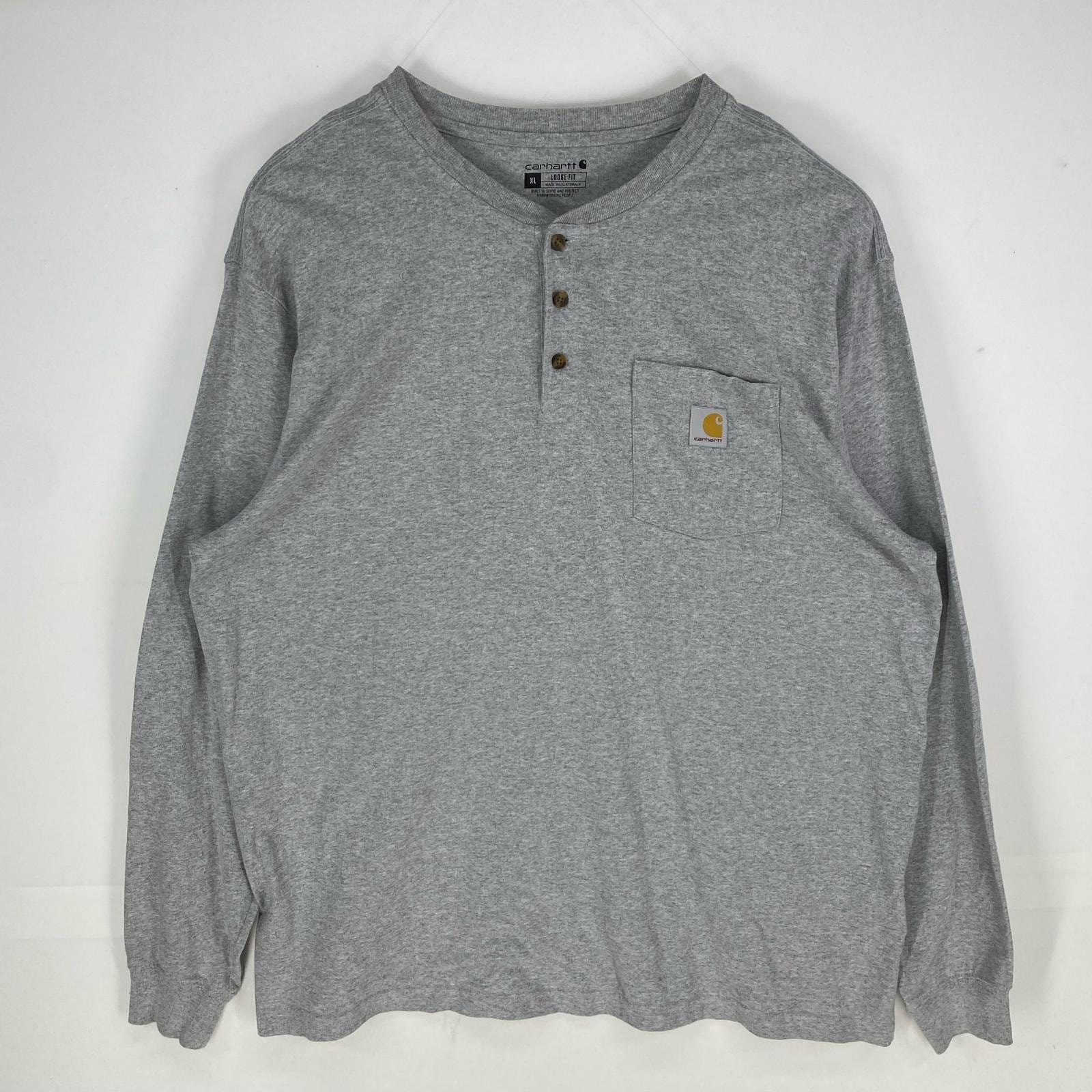 古着 カーハート Carhartt 長袖Tシャツ ハーフボタン ポケット ワンポイントロゴ 大きいサイズ XL グレー系 メンズ