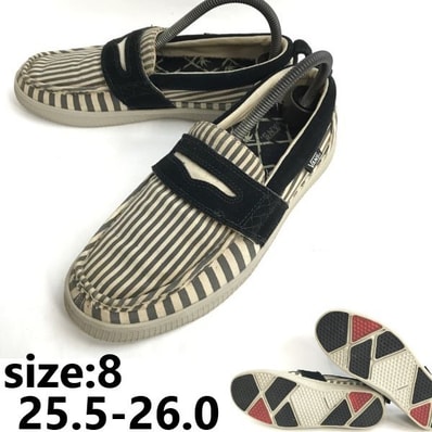 バンズ/VANS★スリッポンシューズ/ローファー/スニーカー【size:8/25.5-26.0/グレー×白/gray×white/ストライプ】sneakers/Shoes◆sA-75