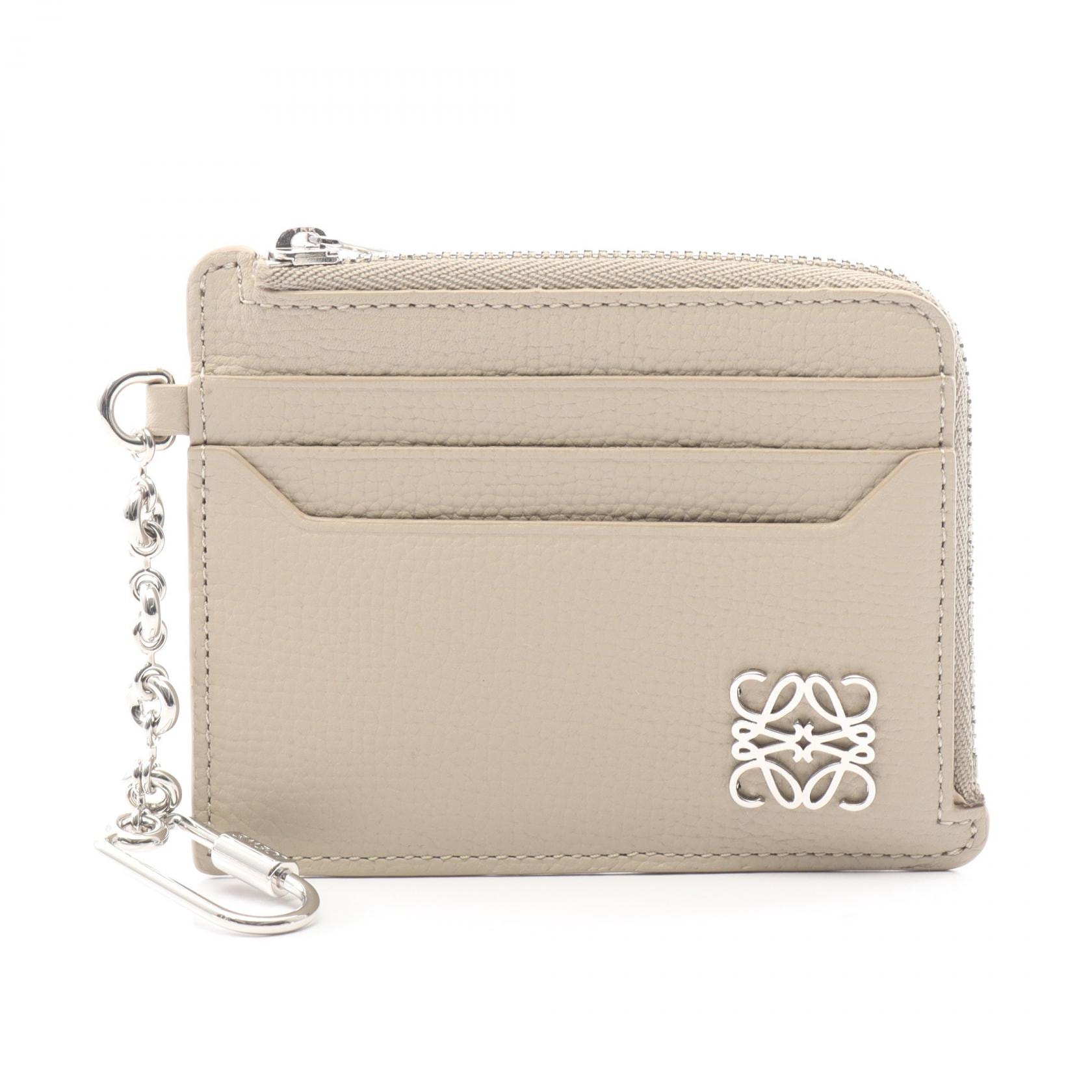 ロエベ LOEWE アナグラム スクエア コインカード ホルダー キーリング付き コインケース 財布 レザー レディース ベージュ系 C821SQLX035541 【新品】