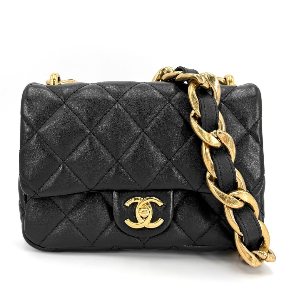 CHANEL シャネル ショルダーバッグ マトラッセ ココマーク 肩掛け チェーン ミニバッグ レザー ブラック 黒 ゴールド金具 レディース【中古品】
