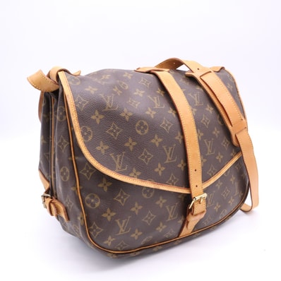 LOUIS VUITTON ルイ・ヴィトン モノグラム ソミュール35 M42254 ショルダーバッグ ブラウン ベージュ コーティングキャンバス レザー レディース