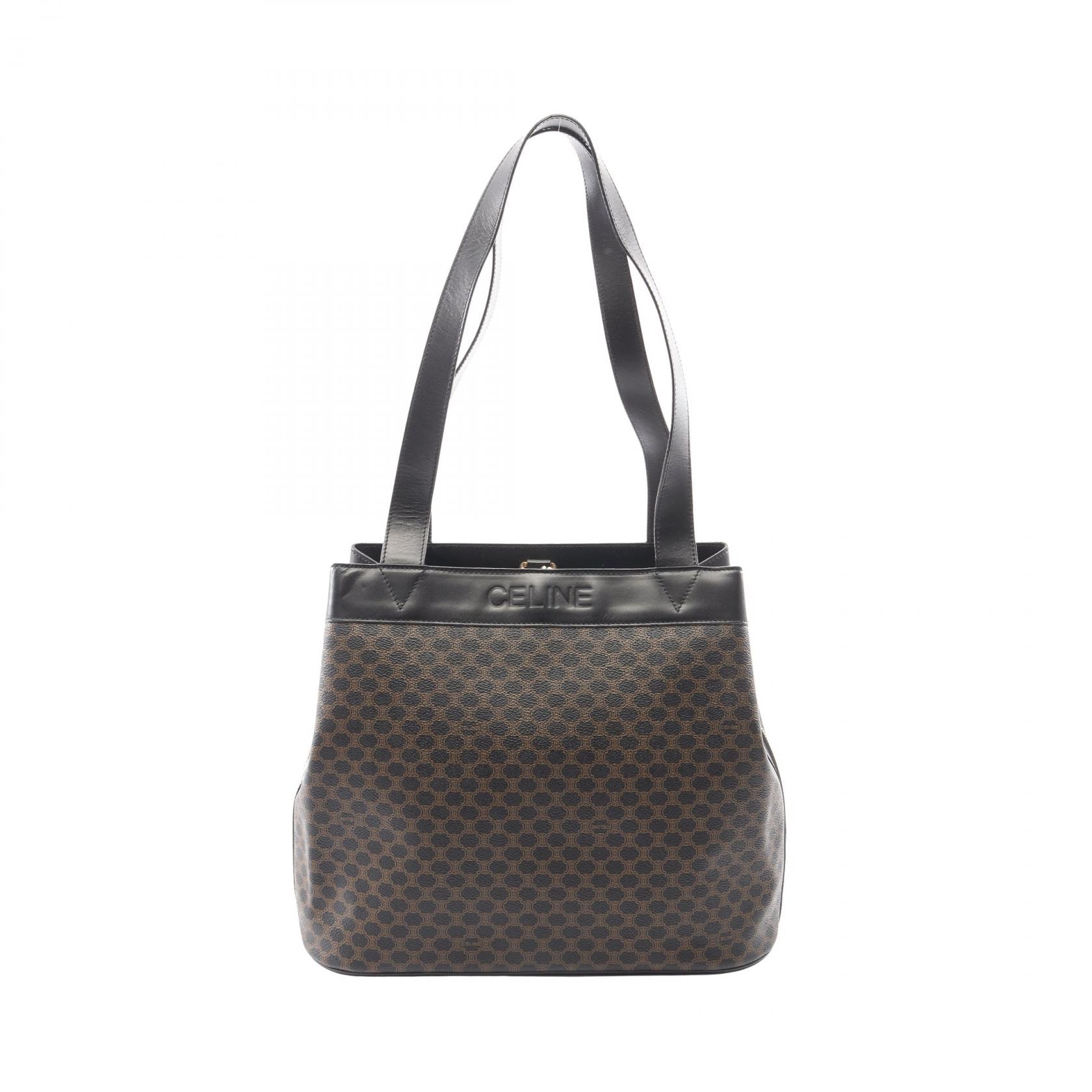 セリーヌ CELINE マカダム トートバッグ バッグ PVCコーティングキャンバス レザー レディース ブラック系 / ブラウン系 【中古】