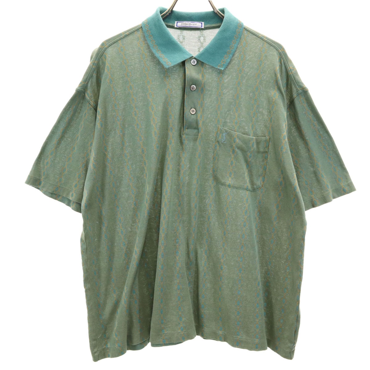 YVES SAINT LAURENT イヴサンローラン 90s オールド ストライプ柄 半袖 ポロシャツ L グリーン系