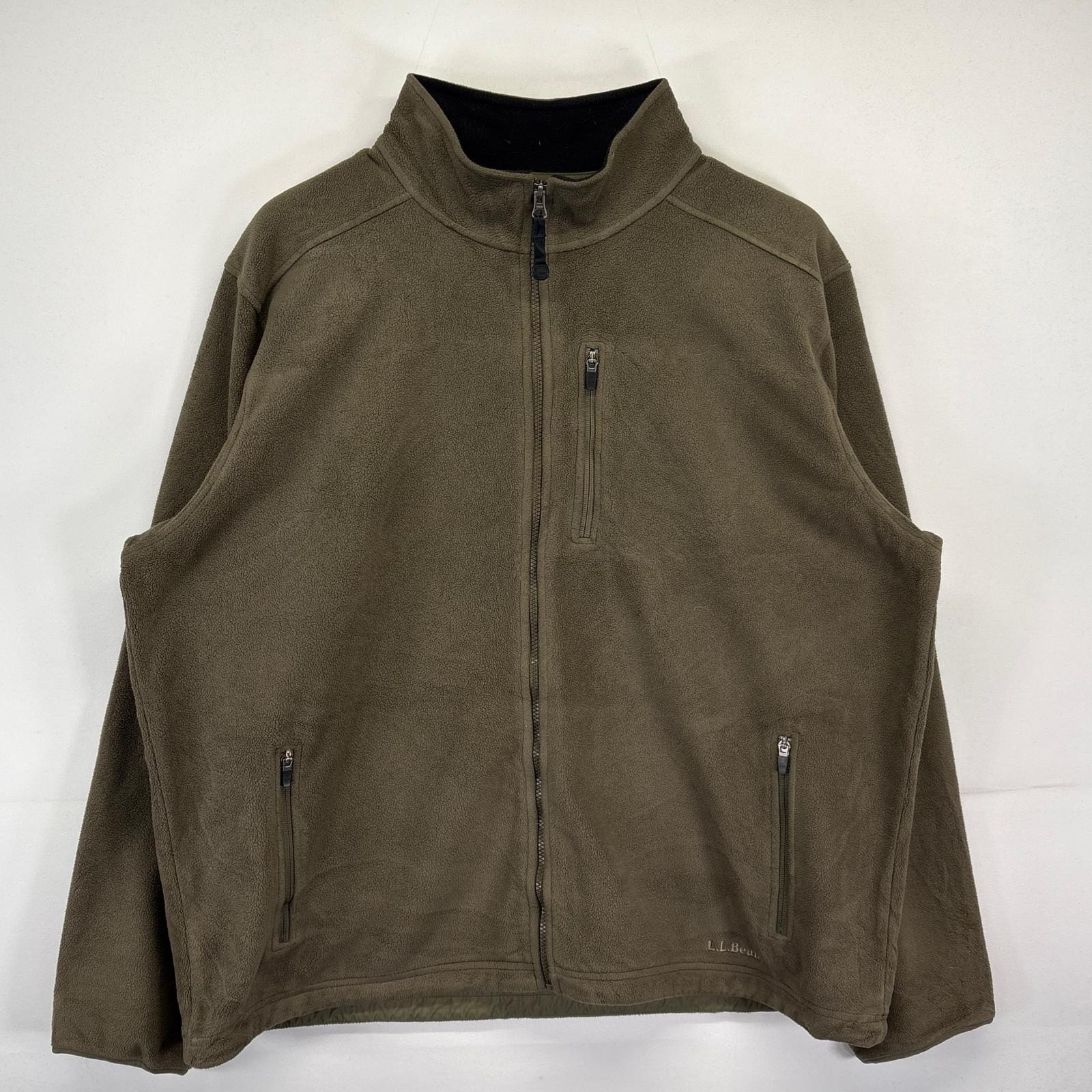 古着 エルエルビーン L.L.Bean フリースジャケット 大きいサイズ フルジップ アウトドア ワンポイントロゴ刺繍 2XL  カーキ系 メンズ