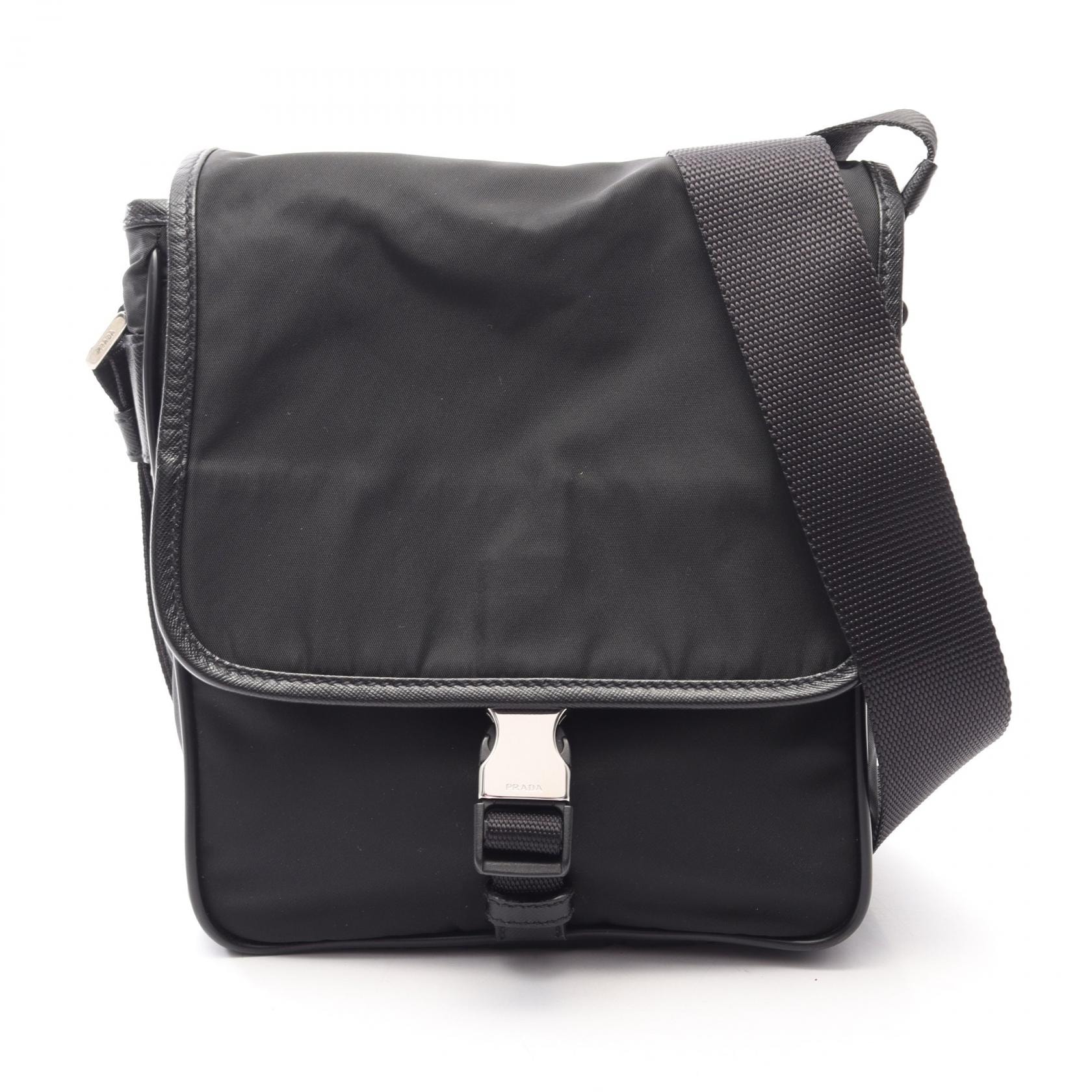 プラダ PRADA VIAGGIO ショルダーバッグ バッグ ナイロン サフィアーノレザー メンズ レディース ブラック系 V167 【中古】