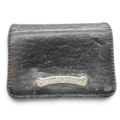CHROME HEARTS クロムハーツ CARD CASE 3POCKET スクロールラベル 名刺入れ カードケース ブラック ヘビーレザー パスケース 小物 財布 クロム Bランク 中古 鑑定済