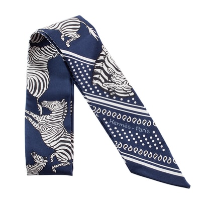 HERMES エルメス ツイリー Les Zebres Bandana ゼブラ バンダナ 063265S 03 スカーフ シルク ネイビー ホワイト【中古】