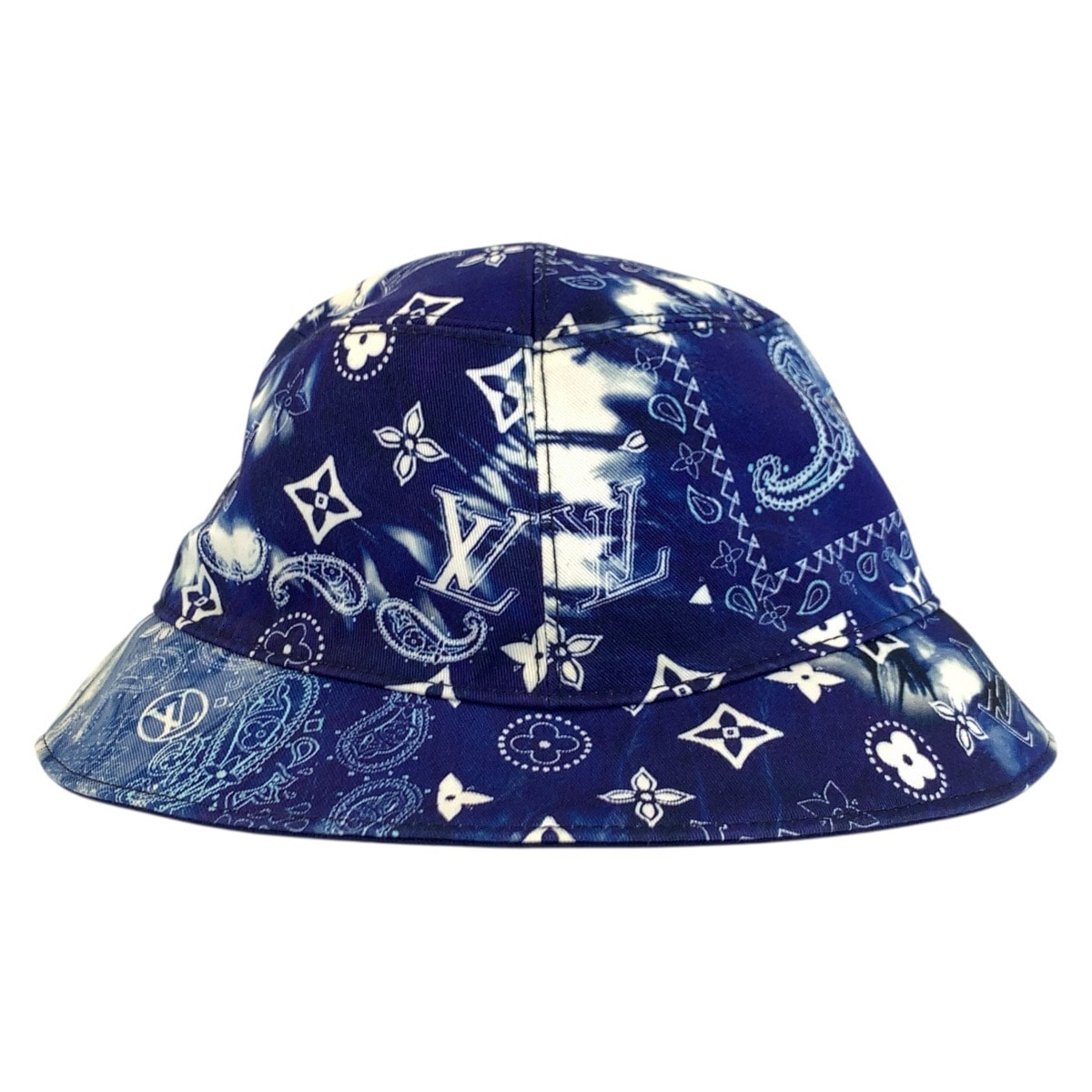 美品 LOUIS VUITTON ルイヴィトン モノグラム バンダナ ボネ ブルー コットン バケットハット リバーシブルハット 男女兼用 601135 【中古】