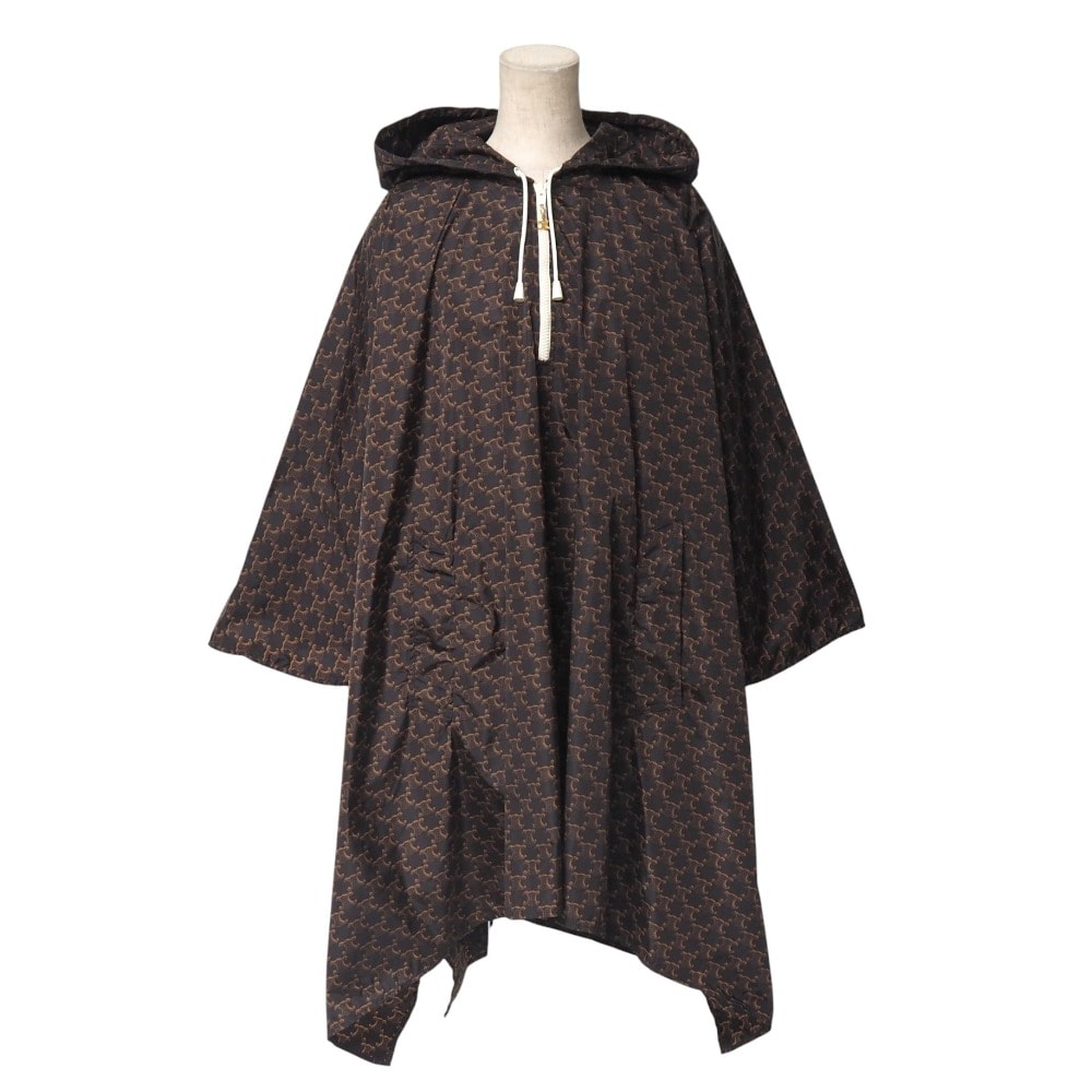 ■未使用品■CELINE セリーヌ ポンチョ サイズTU エディ期 トリオンフ 総柄 フーテッド ハーフジップ イタリア製 20251117/RA6677