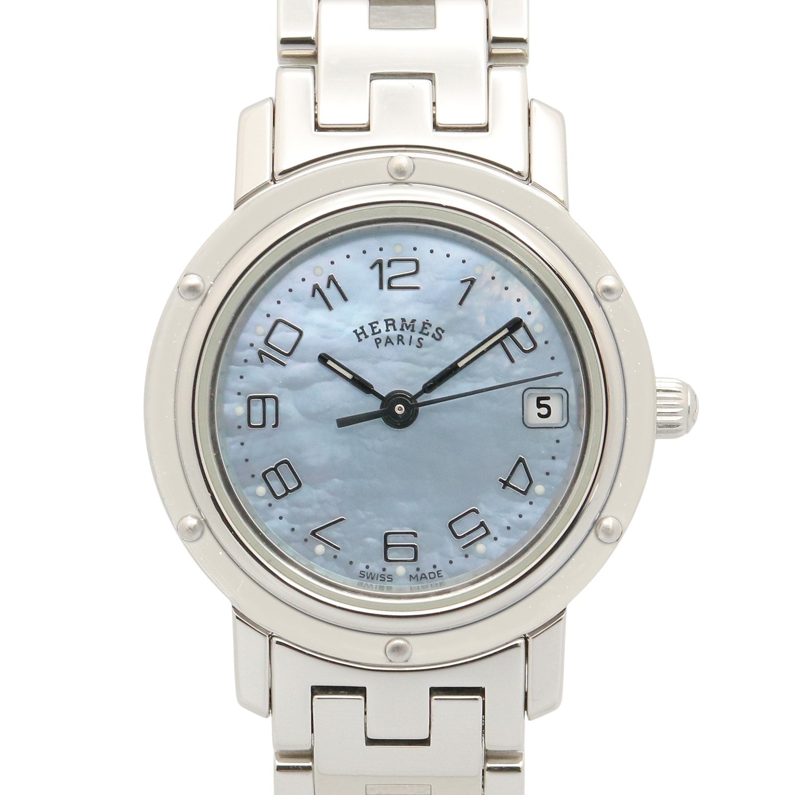 에르메스 HERMES 클리퍼 나크레 시계 스테인레스 스틸 여성용 블루 블루 쉘 CL 4.210 [중고]