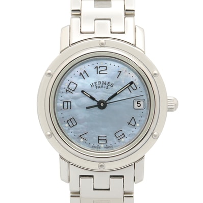 エルメス HERMES クリッパーナクレ 腕時計 時計 ステンレススチール レディース ブルー系 ブルーシェル CL4.210 【中古】