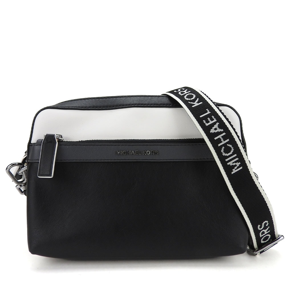 【中古】 マイケルコース ショルダーバッグ 37S1SCOC5L レザー ブラック ブラック ホワイト グレー シルバー金具 クロスボディ カジュアル 普段使い レディース 女性 Michael Kors