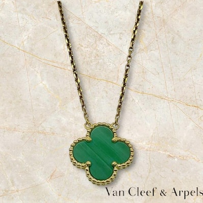 VanCleef & Arpels ヴァンクリーフ&アーペル ヴィンテージ アルハンブラ マラカイト ネックレス アクセサリー 18K 750YG アクセサリー ★美品★