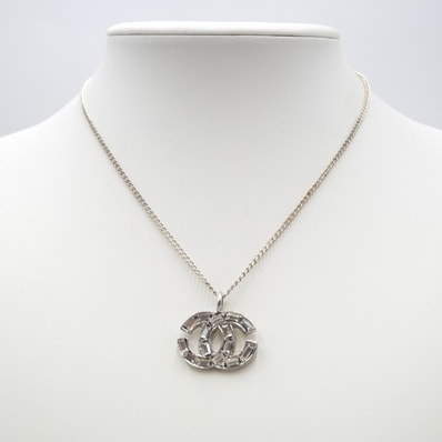 CHANEL(シャネル)ココマーク ラインストーン ネックレス ヴィンテージ シルバーカラー ペンダント レディース 42cm 【中古】