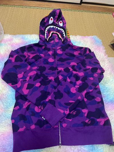A BATHING APE Color Camo Detachable Shark Full Zip Hoodie "Purple"