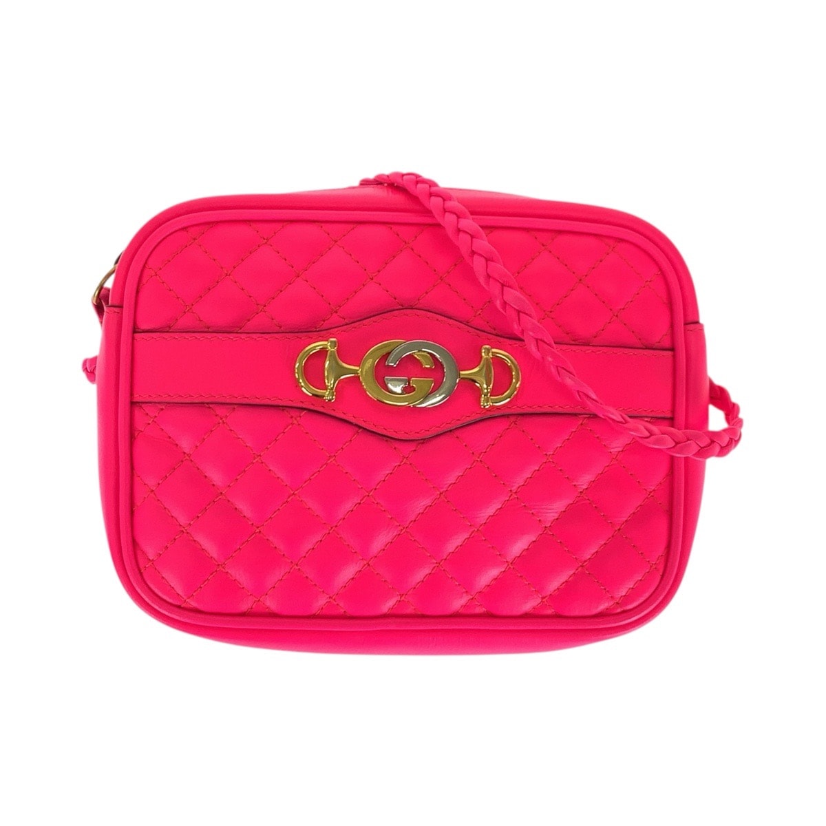 美品 GUCCI グッチ ホースビット インターローキング ピンク シルバー ゴールド金具 レザー ショルダーバッグ ポシェット カメラバッグ 506203 【中古】