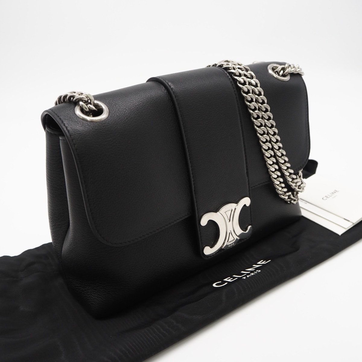 極美品 CELINE セリーヌ カーフスキン ミディアム ヴィクトワール 115853 ショルダーバッグ ブラック カーフレザー レディース