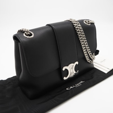 極美品 CELINE セリーヌ カーフスキン ミディアム ヴィクトワール 115853 ショルダーバッグ ブラック カーフレザー レディース