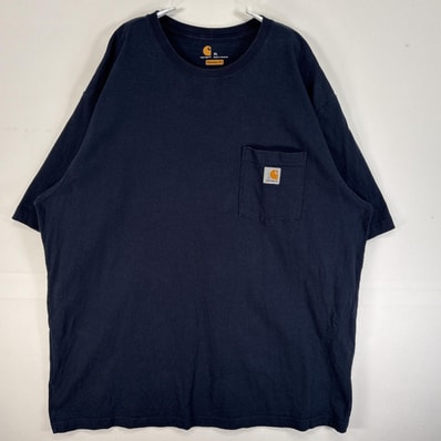 古着 カーハート Carhartt 半袖Tシャツ 大きいサイズ 肉厚 ワンポイント ロゴ 胸ポケ XL ネイビー 無地 メンズ