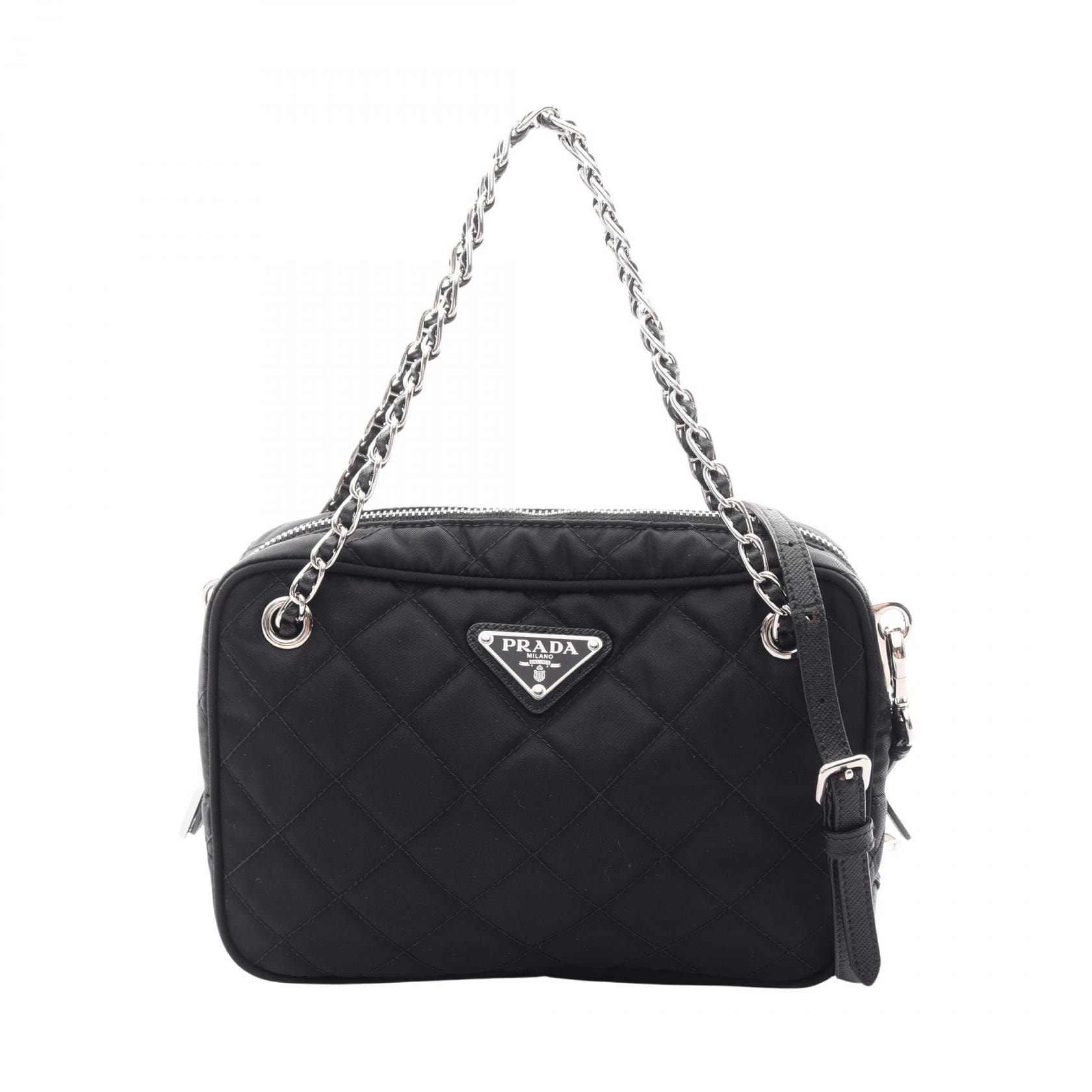 プラダ PRADA TESSUTO IMPUNTU 2WAY ハンドバッグ バッグ ナイロン サフィアーノレザー レディース ブラック系 1BH910 【中古】