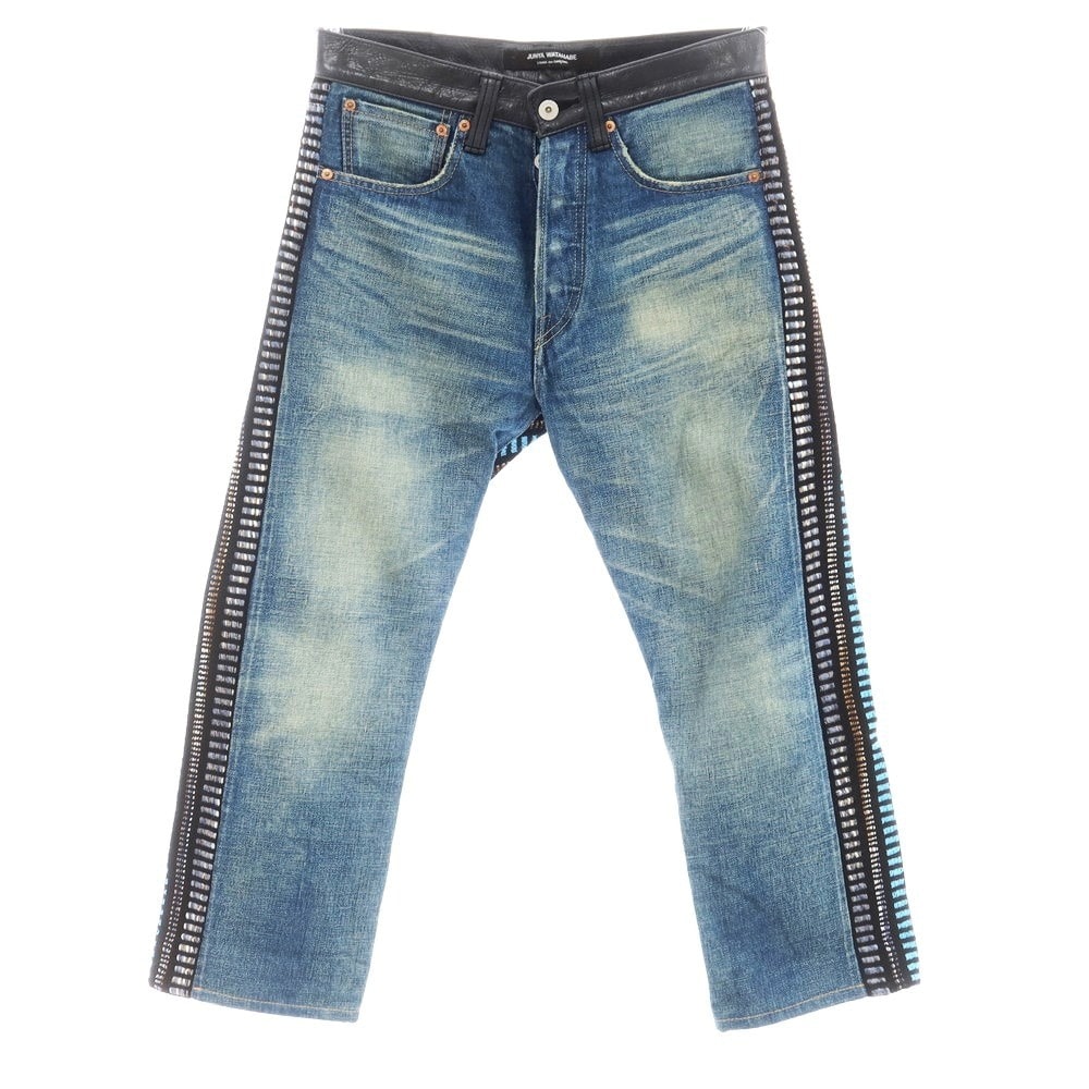 【中古】ジュンヤワタナベ コムデギャルソン JUNYA WATANABE COMME des GARCONS 2013年秋冬 コットン レザー ニット 切替 ジーンズ デニムパンツ ブルー【サイズXS】【レディース】