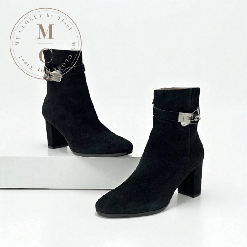 エルメス HERMES サンジェルマン ブーツ ショートブーツ 靴 シューズ スエード ブラック 黒 シルバー ケリー金具