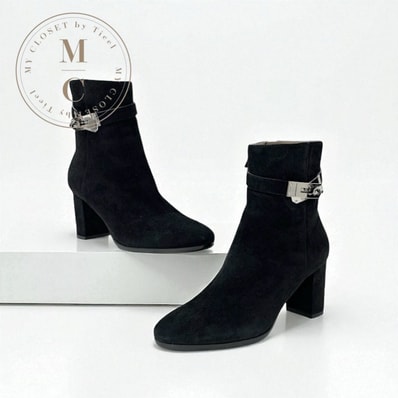 エルメス HERMES サンジェルマン ブーツ ショートブーツ 靴 シューズ スエード ブラック 黒 シルバー ケリー金具