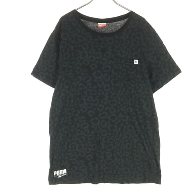 美品 PUMA プーマ ヒョウ柄 半袖 クルーネック Tシャツ L ブラック コットン