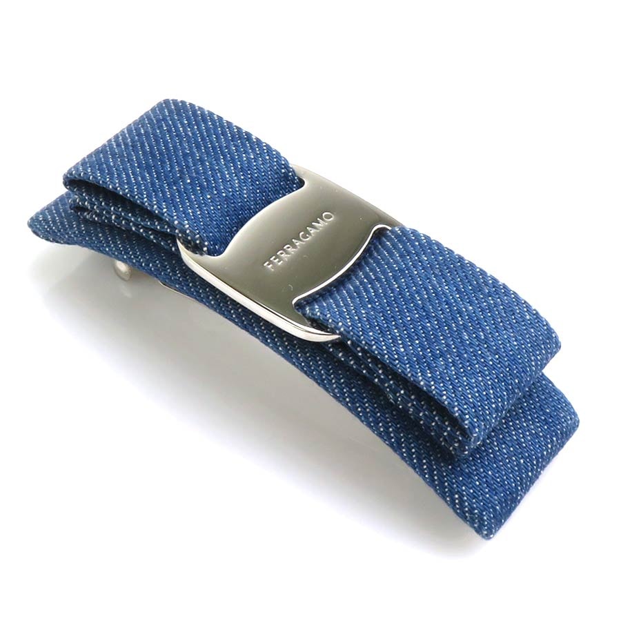 サルヴァトーレフェラガモ Salvatore Ferragamo バレッタ デニム/メタル ブルー/シルバー レディース【中古】 r11503k