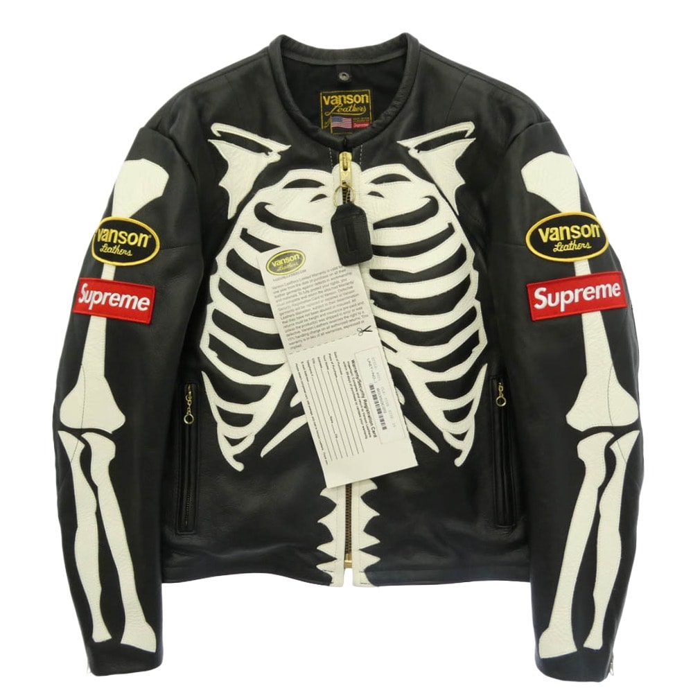 Supreme シュプリーム VANSON バンソン 17AW × vanson Leather Bones Jacket 【フェイクバスターズ鑑定済】USA製 ワングラム期 バンソン レザー ボーン ジャケット シングル ライダース【極上美品】【中古】