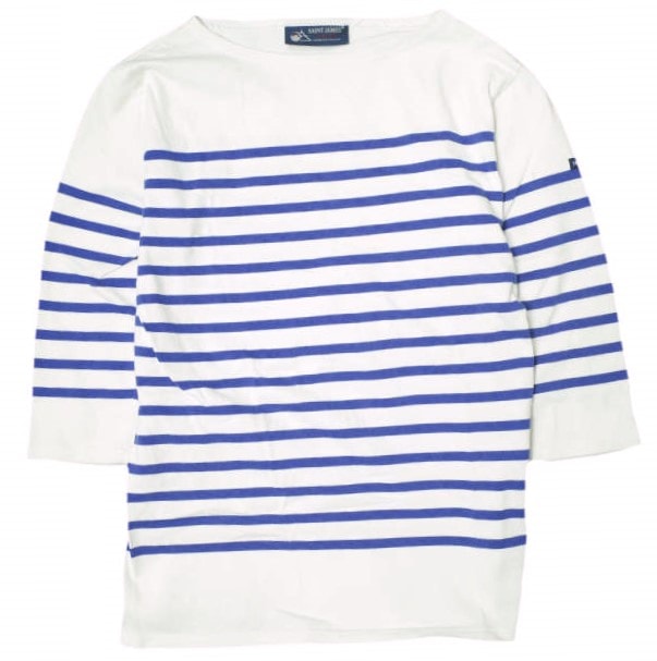 SAINT JAMES セントジェームス フランス製 NAVAL 3/4 ナヴァル ボーダーボートネック七分袖Tシャツ 1 ホワイト/コバルトブルー カットソー トップス g21526
