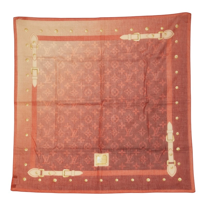 ルイ ヴィトン スカーフ ハンカチ レッド系 コットン レディース LOUIS VUITTON 中古