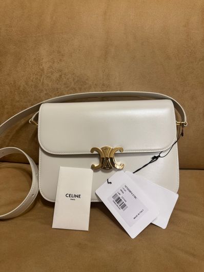 CELINE Teen Triomphe Bag in Shiny Calfskin "White"