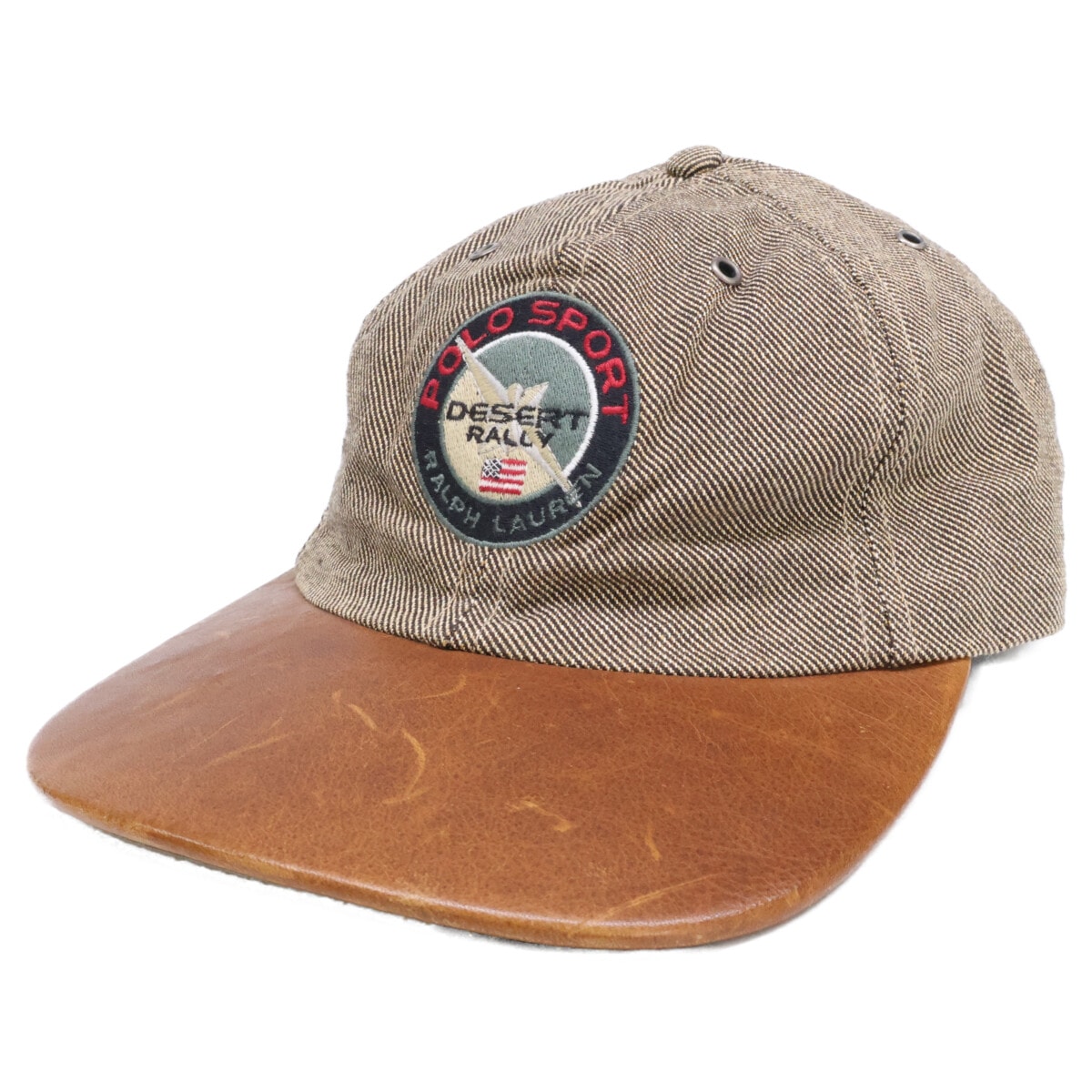 ポロスポーツラルフローレン 90s ワッペン刺繍 レザーバイザー キャップ ONE SIZE